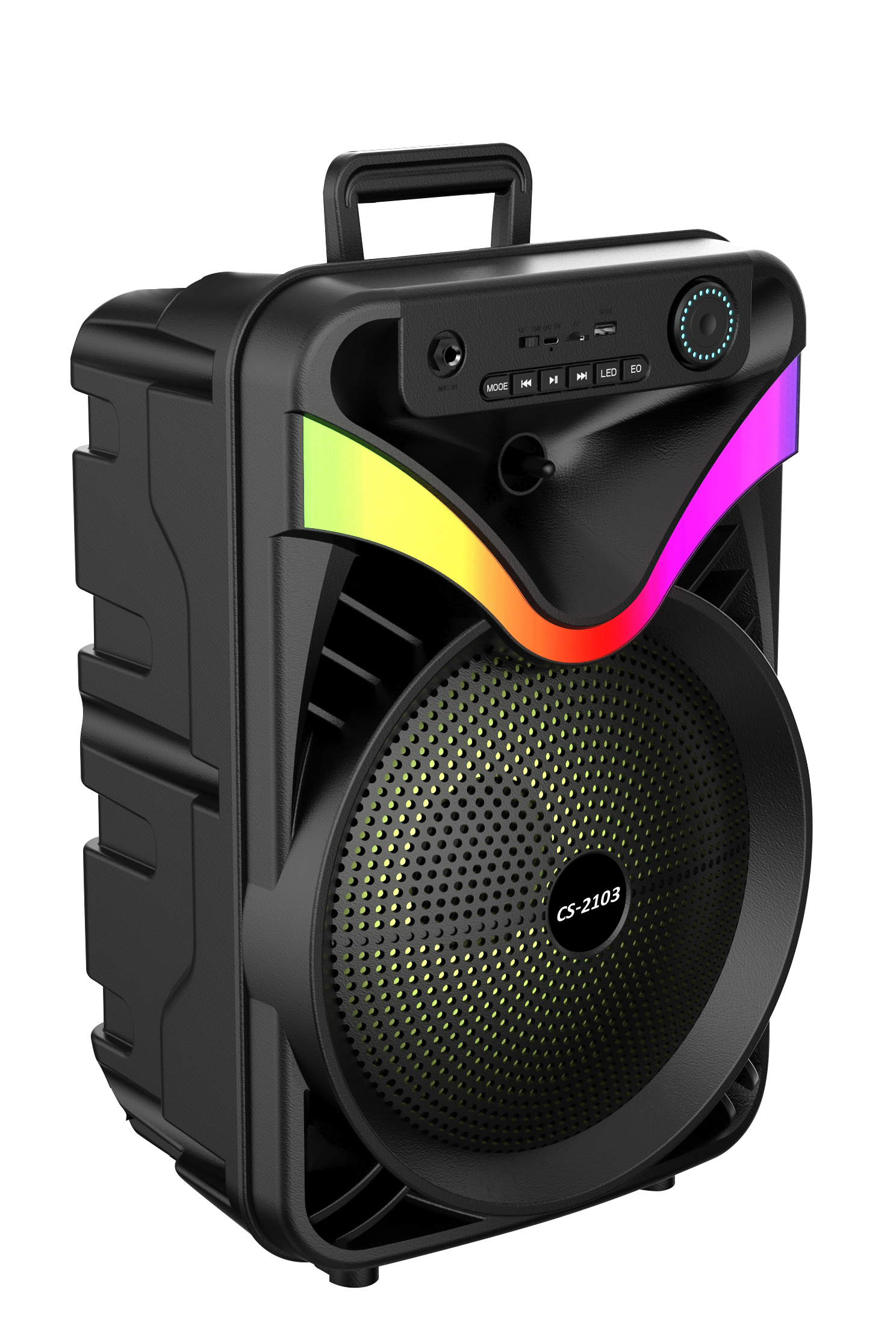 Boxa Portabila AT PERFORMANCE®, cu Lumini RGB, cu Maner, Putere 200W, MP3, USB, Bluetooth, TF, WIFI, Slot Microfon, Karaoke, Acumulator, Negru