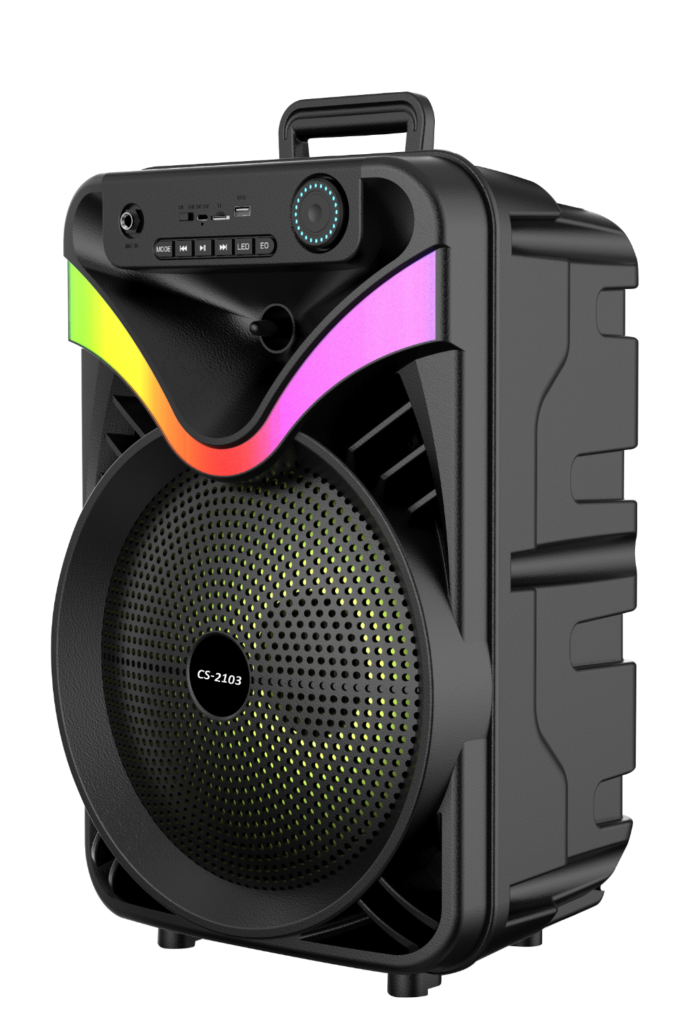 Boxa Portabila AT PERFORMANCE®, cu Lumini RGB, cu Maner, Putere 200W, MP3, USB, Bluetooth, TF, WIFI, Slot Microfon, Karaoke, Acumulator, Negru