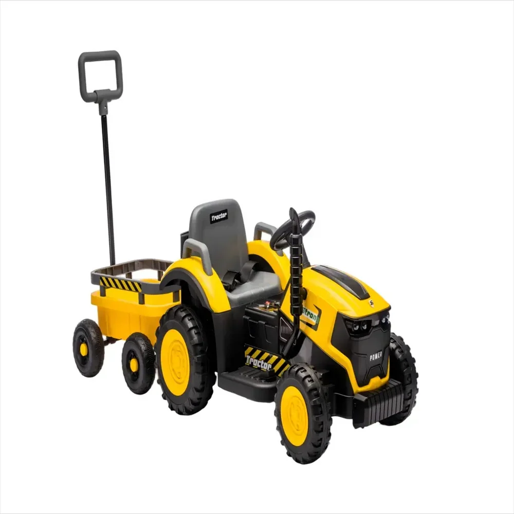 Tractor Electric KIDOO pentru Copii cu Telecomandă 2.4G, Remorcă Detașabilă, 12V 4.5Ah, 2 Motoare 380, Lumini LED, Muzică, Centură de Siguranță