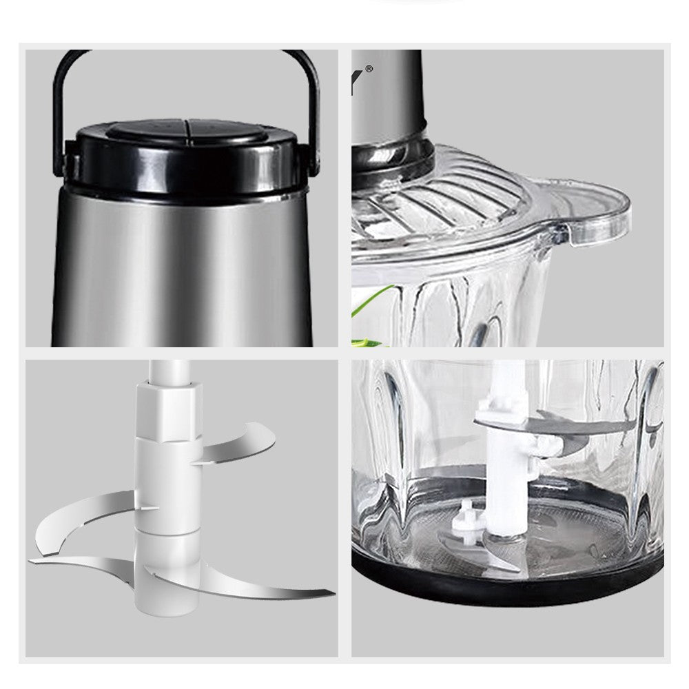 Tocator Electric Haley® 500W, 4 Lame din Oțel Inoxidabil, Recipient Sticlă 3L, 2 Viteze Reglabile, Design Auriu/Negru