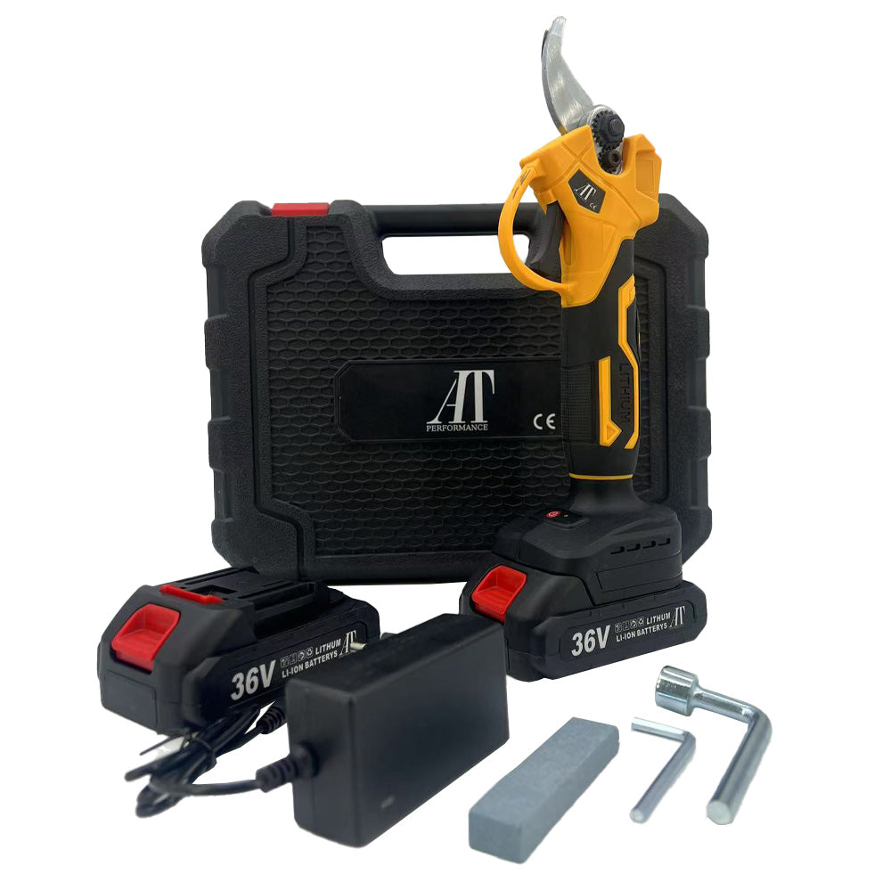 Foarfeca electrica pe acumulator pentru gradina AT PERFORMANCE®, 36 V, putere maxim 800 W, valiza de transport, taiere maxim 25 mm, contine: 2 acumulatori 2.0 Ah + incarcator + valiza transport.