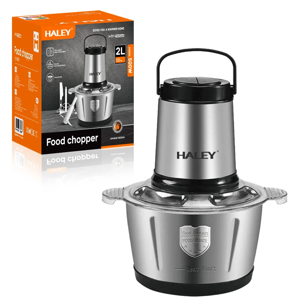Tocător de alimente HALEY HY-1225 – Putere de 500W și vas de 2L din inox pentru tocare rapidă și eficientă