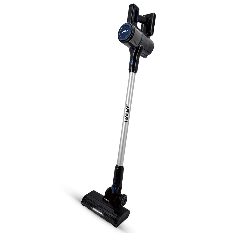 Aspirator Vertical cu Fir 2 în 1 HALEY®, 300W, 22.2V, Autonomie 35 Min, Perie LED, Filtru Lavabil, Recipient 1L, Negru/Argintiu