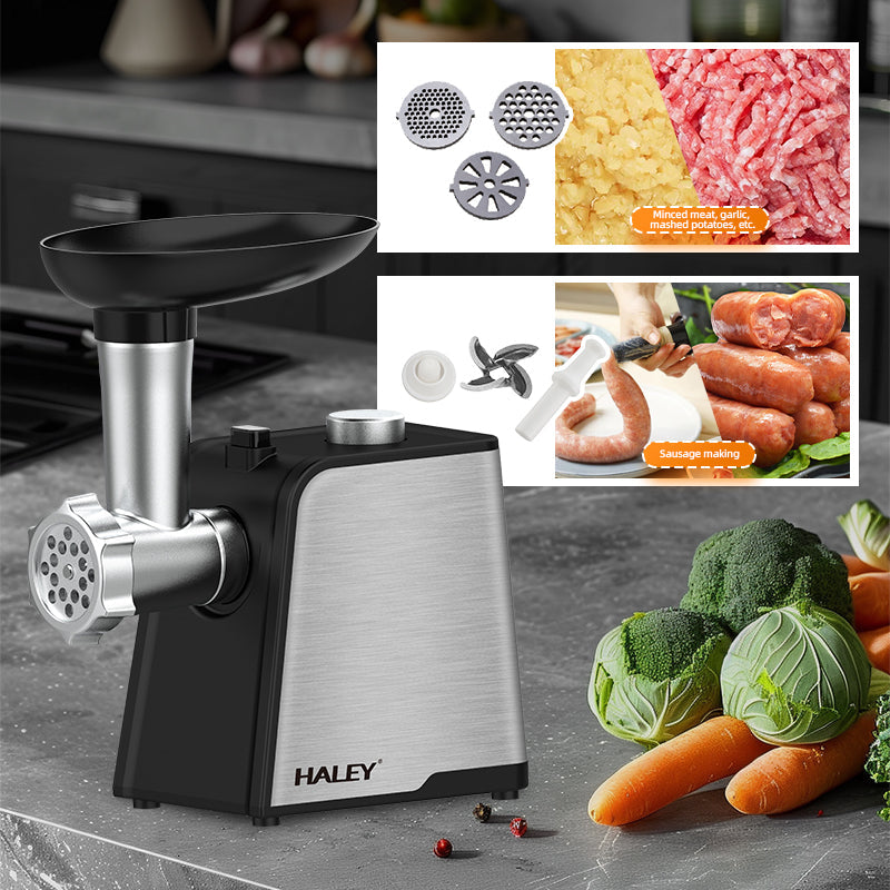 Mașină de Tocat Carne HALEY 2000W, Oțel Inoxidabil, Cutter cu Torsiune Mare, Ușor de Curățat, Port Mare pentru Alimentare