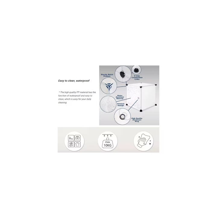 Dulap modular pentru copii, albastru, AT PERFORMANCE®, 12 rafturi, durabil, 110X37X147 cm, castel, print