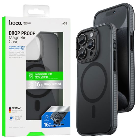 Husa Hoco (AS2) pentru iPhone 15 Pro, cu MagSafe, Magnet, Matte, GripEdge BLACK