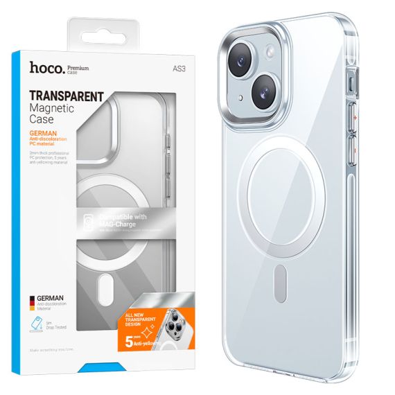 Husa Hoco (AS3) pentru iPhone 15, cu MagSafe, Magnet, Antidrop, CLEAR