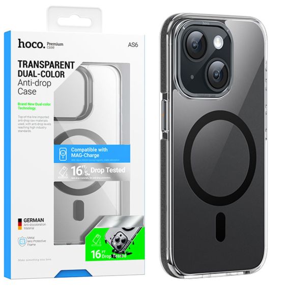 Husa Hoco (AS6) pentru iPhone 15 Pro Max, cu MagSafe, Magnet, UltraClear, GripEdge BLACK