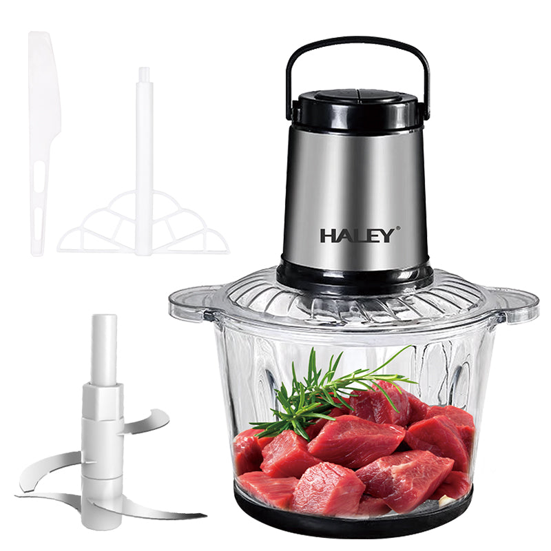 Tocator Electric Haley® 500W, 4 Lame din Oțel Inoxidabil, Recipient Sticlă 3L, 2 Viteze Reglabile, Design Auriu/Negru