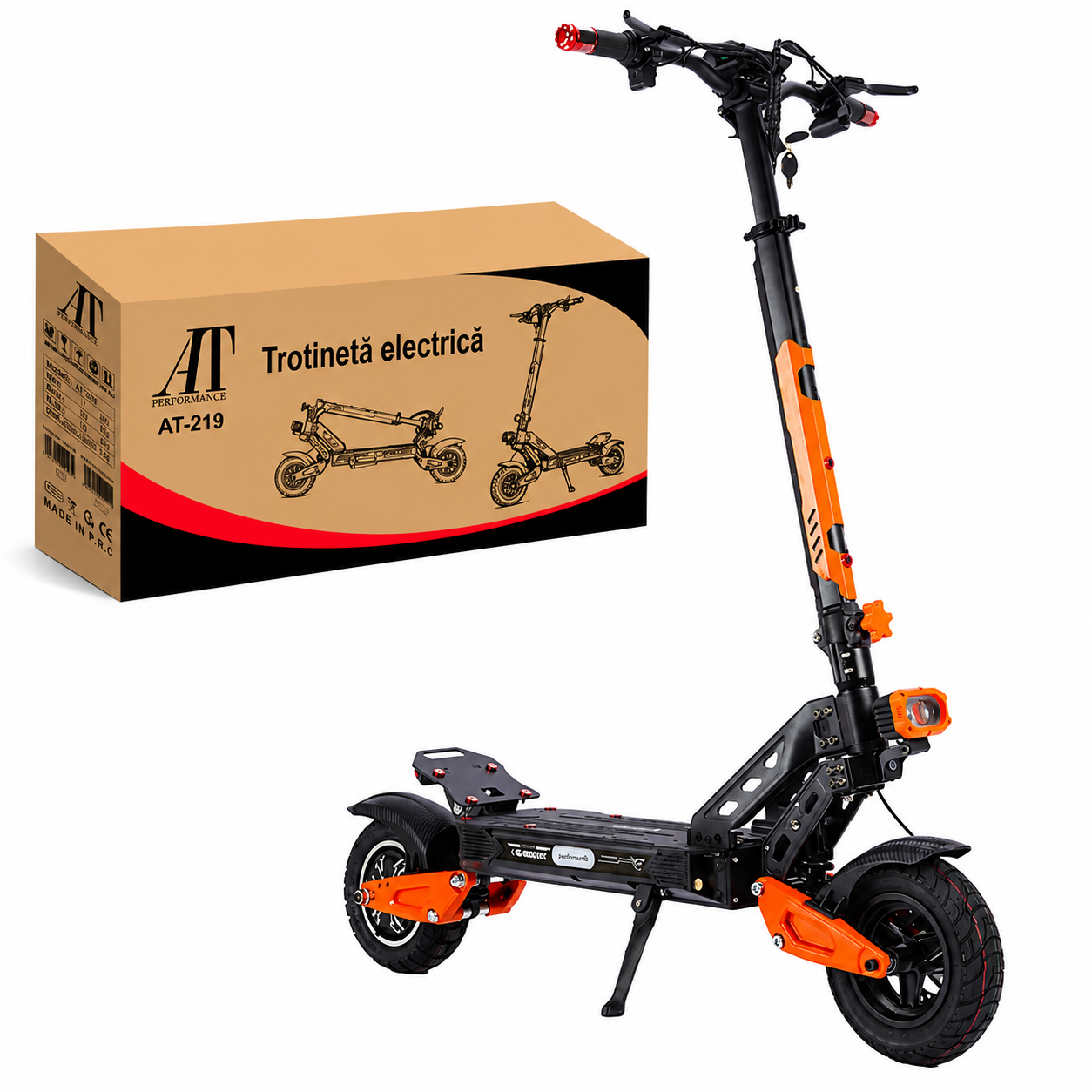 Trotinetă Electrică AT Performance AT-219, 48V 12,5Ah, Motor 800W, Autonomie până la 45 km, Pliabilă, Roți 10", Portocaliu