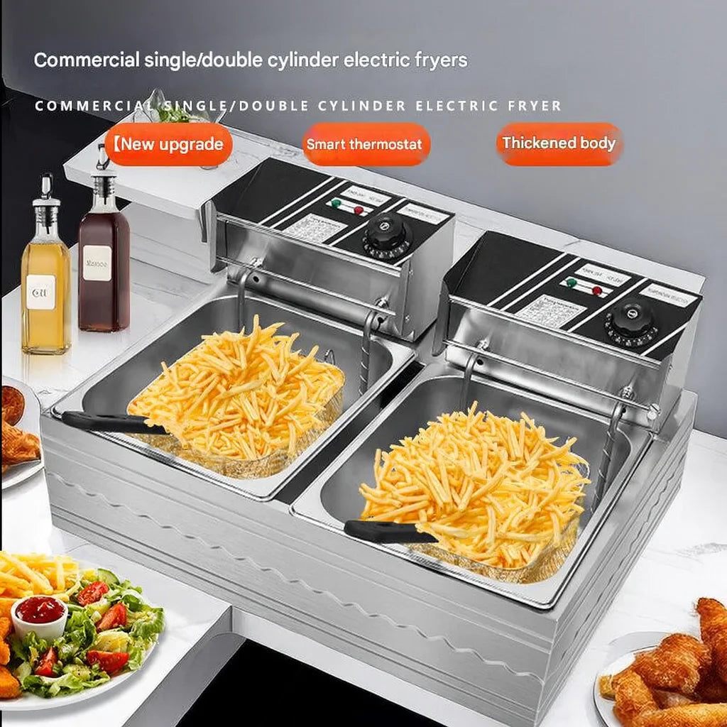 Friteuză Electrică Profesională Dublă AT Performance AT-82, 12L (2×6L, 5000W, Inox)