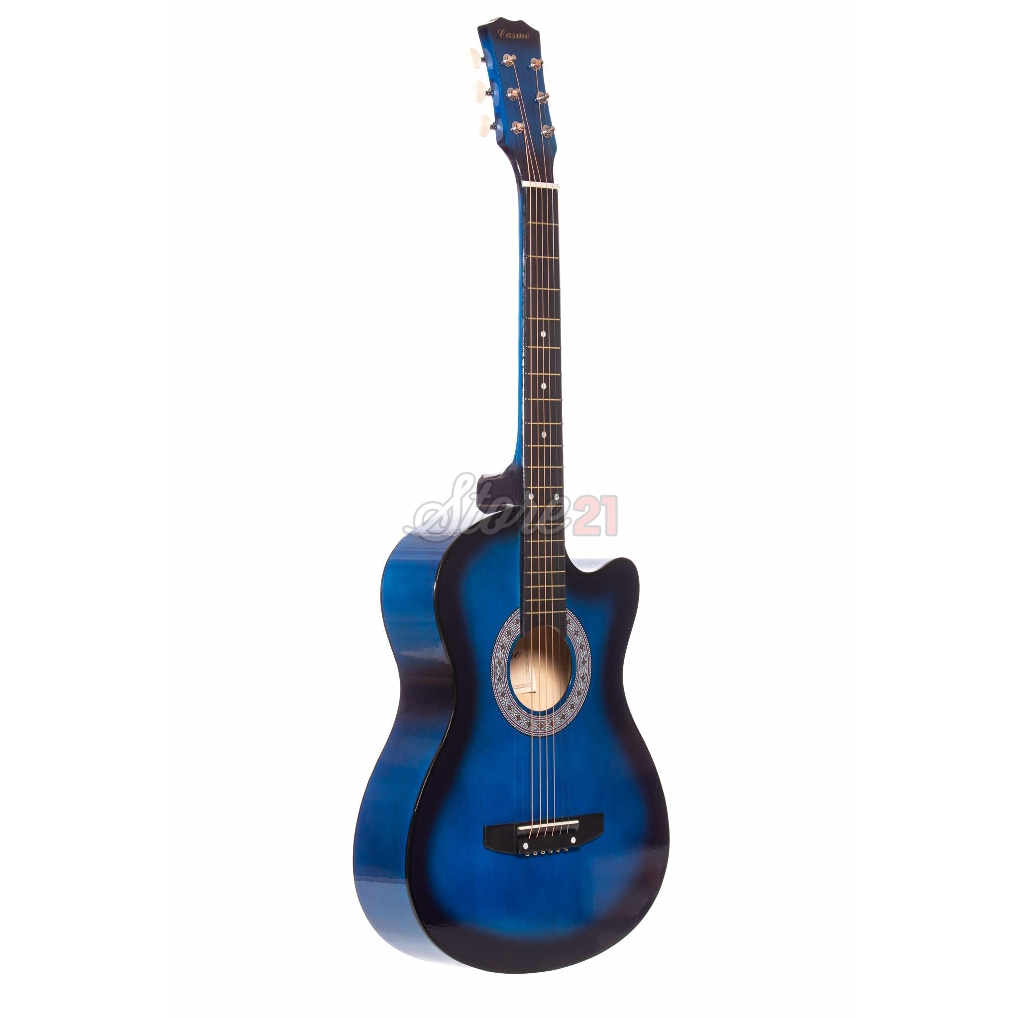 Chitara Acustica Albastra - 6 Corzi Metalice 4/4,Recomandata peste 11 ani, inclusiv adulti