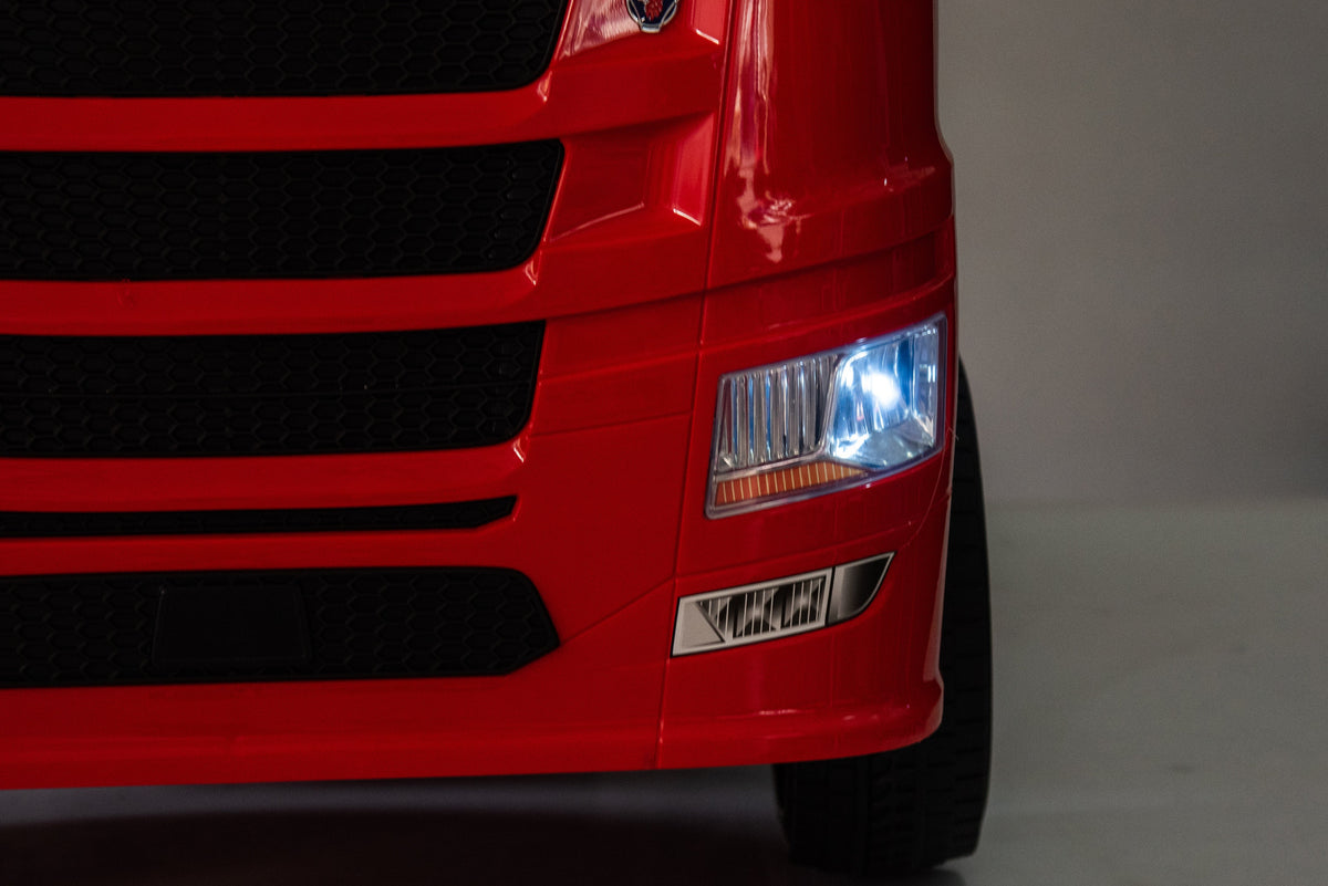 Camion electric cu remorcă pentru copii oficial licentiat, KIDOO, 12V, 2 motoare 35W, telecomandă 2.4G, suspensie pe 4 roți, lumini, muzică, viteză 3-5 km/h, uși funcționale