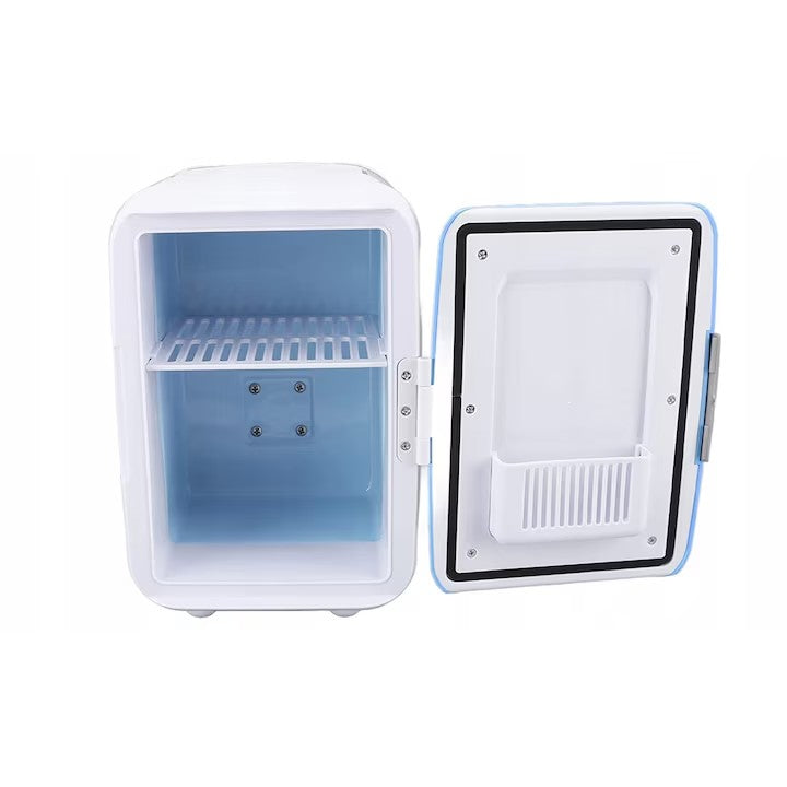 Frigider auto portabil 2 în 1 AT PERFORMANCE®, 12V, 4L, cu funcție de răcire și încălzire, ușor și compact – Alb/Albastru, ideal pentru mașină și camping
