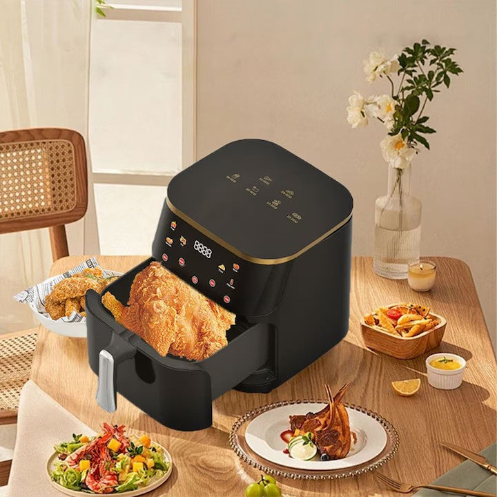 Friteuză cu Aer Cald 10L AT PERFORMANCE® – 2400W, Display Digital Touch, 8 Programe, cu Geam, Neagră + CADOU 50 Hârtii de Copt