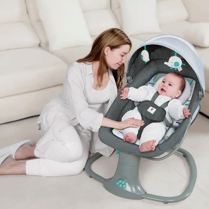Balansoar copii MASTELA Albastru , Balansoar copii 3 in 1, Electric, cu Plasa Tantari, Perna Detasabila, Jucarii, USB, Bluetooth, Telecomanda, 0-3 ani, Albastru