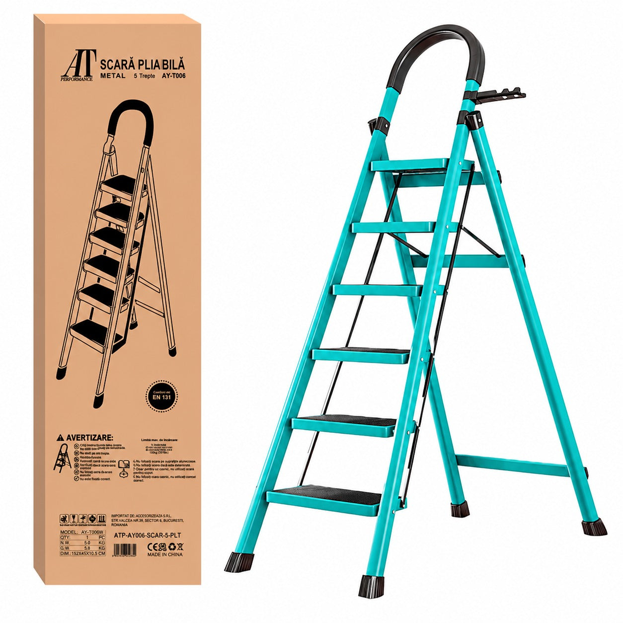 Scara Pliabila cu 3/4/5/6 Trepte Late, At Performance, Metalica, Maxim 150 Kg, Picioare Antialunecare
