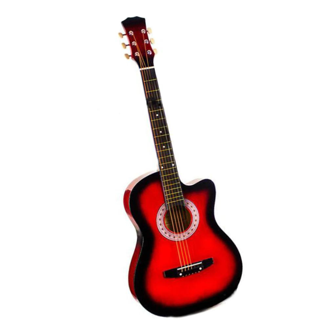 Chitara Acustica rosu negru – 6 Corzi Metalice 4/4,Recomandata Peste 11 Ani, Inclusiv Adulti