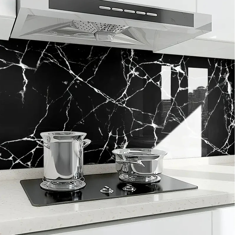 Set 10x Tapet Marmura, AT PERFORMANCE®, suprafata acoperire 1.8 mp, autoadeziv, waterproof, usor de montat, design modern, 30x60 cm, negru