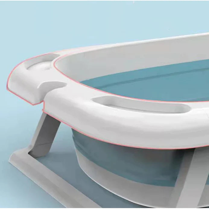 Cadita pliabila cu termometru incorporat si perna, Dimensiuni 83 x 50 x 20 cm, Material PP/TPE, Pliere rapida, Usor de utilizat, Picioare antiderapante, Varsta 0-3 ani, Structura Solida, Culoare Albastru