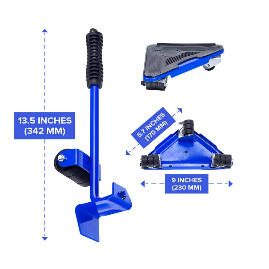 Kit complet pentru mutat si carat mobila, At Performance, reglare 360 grade, greutate maxima 200 kg, otel, albastru