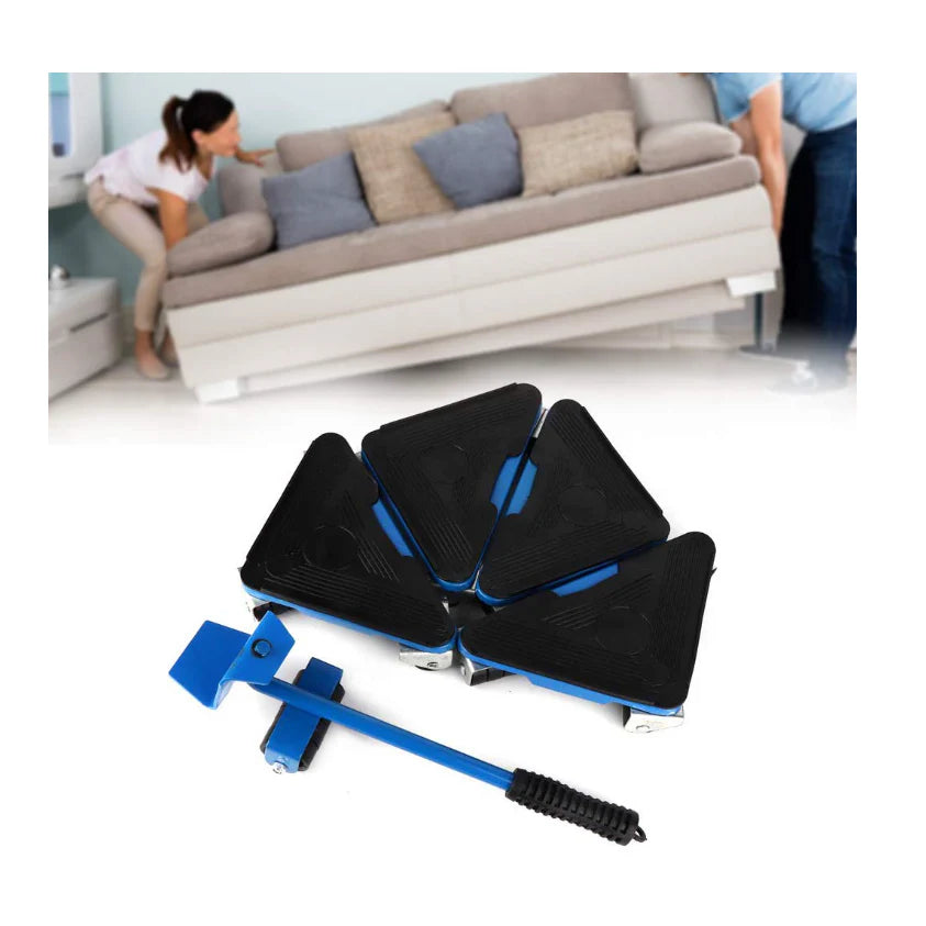 Kit complet pentru mutat si carat mobila, At Performance, reglare 360 grade, greutate maxima 200 kg, otel, albastru