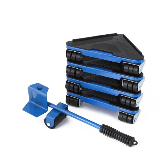 Kit complet pentru mutat si carat mobila, At Performance, reglare 360 grade, greutate maxima 200 kg, otel, albastru