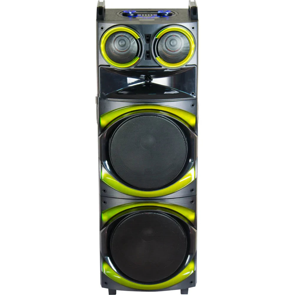 Boxă Karaoke AT PERFORMANCE® Portabilă 21200W PMPO, 2 x 12", Bluetooth, 2 Microfoane Wireless, RGB LED