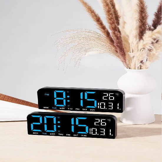 Ceas Digital AT PERFORMANCE®, de Masa si de Perete cu Lumina Led, Calendar, Cronometru, Temperatura, Alarma, Termometru, Functie Snooze, Luminozitate Adjustabila, 24x9cm.
