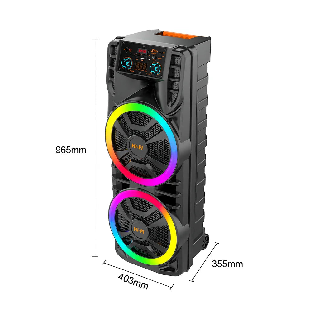 Boxă Portabilă AT Performance 12” x2, 6000mAh, Bluetooth, RGB , DSP, Microfon Wireless – Super Bass