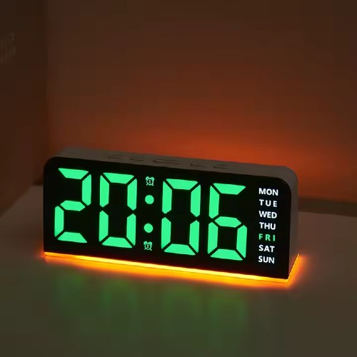Ceas LED Multifuncțional Verde – Afișaj Oră, Dată, Temperatură, Alarmă, Încărcare USB
