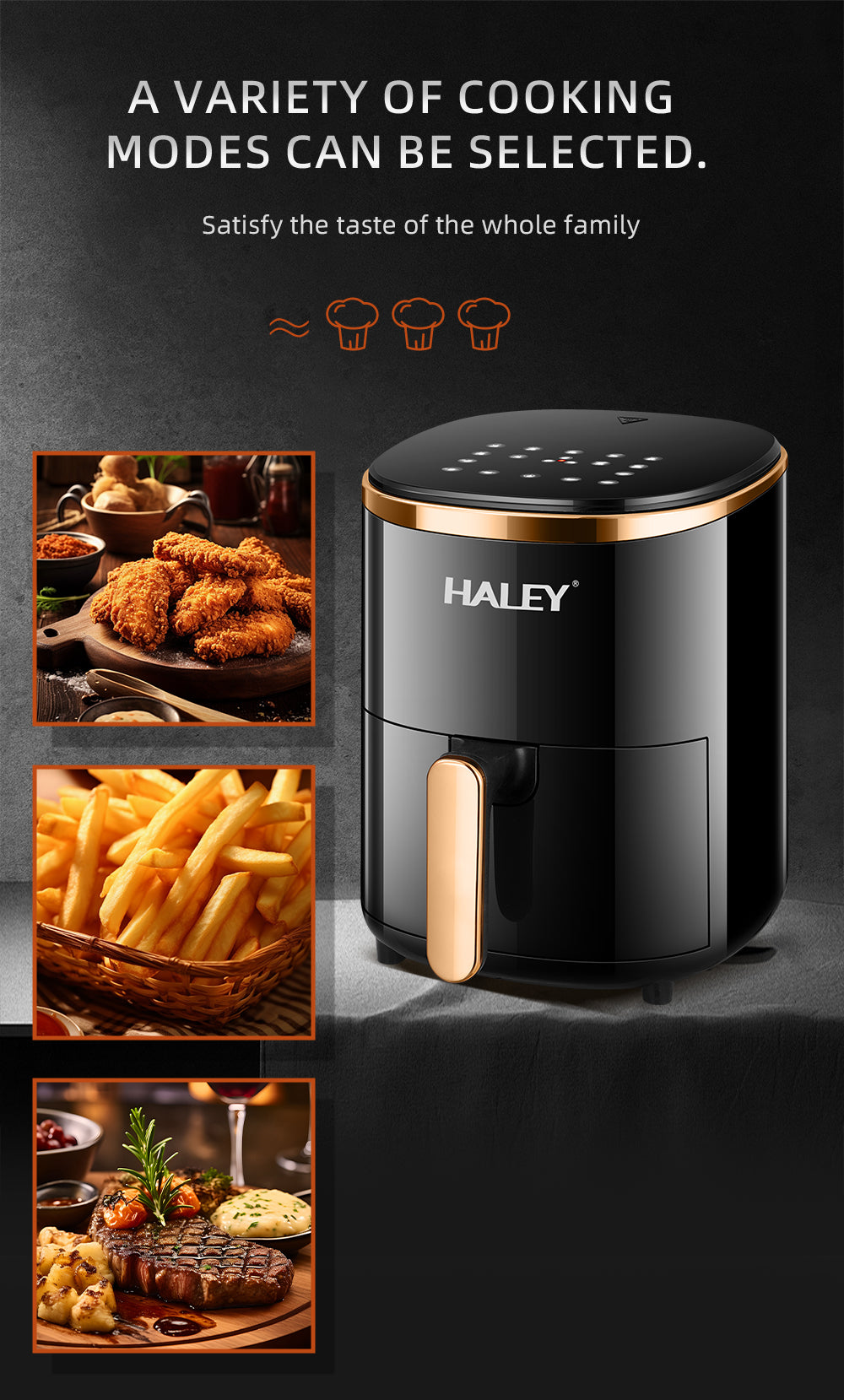 Friteuză cu Aer Cald Haley 6L – Eleganță și Gătit Inteligent în Bucătăria Ta
