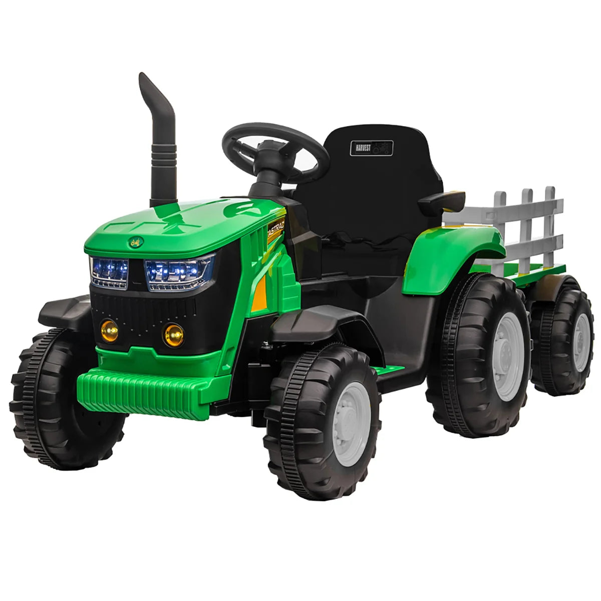 Tractor Electric cu Telecomandă pentru Copii KIDOO, cu Remorcă și Gard, Far, Sunet Motor, Claxon, MP3/USB – 3-6 Ani