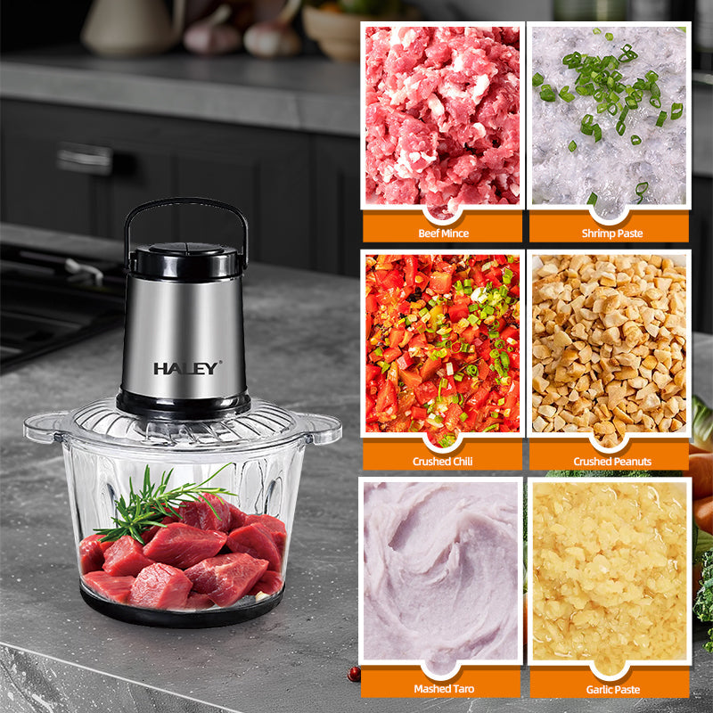 Tocator Electric Haley® 500W, 4 Lame din Oțel Inoxidabil, Recipient Sticlă 3L, 2 Viteze Reglabile, Design Auriu/Negru