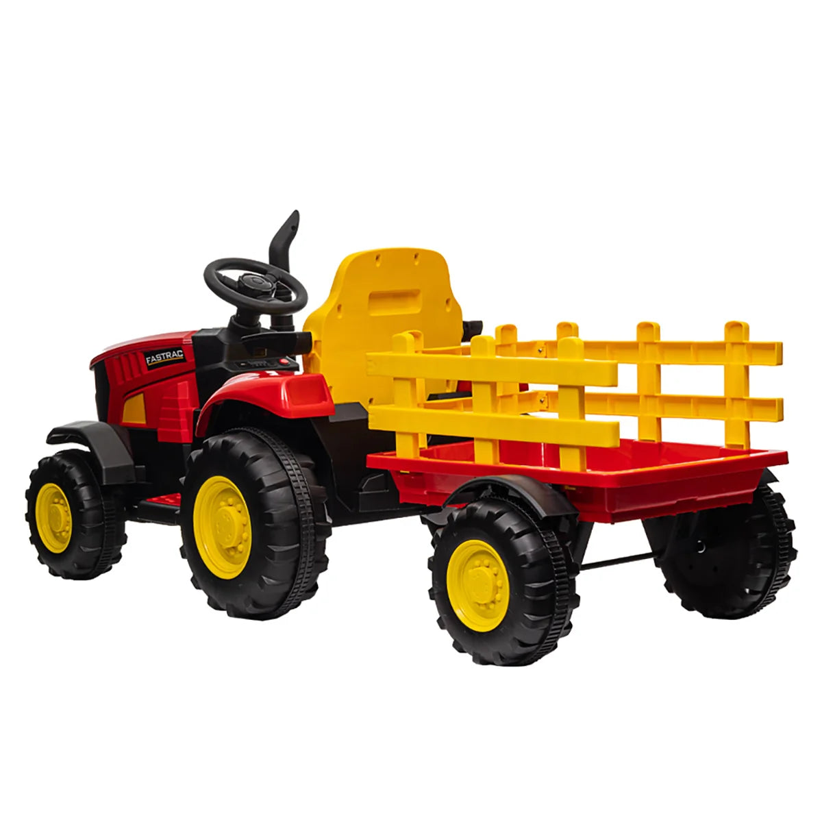 Tractor Electric cu Telecomandă pentru Copii KIDOO, cu Remorcă și Gard, Far, Sunet Motor, Claxon, MP3/USB – 3-6 Ani