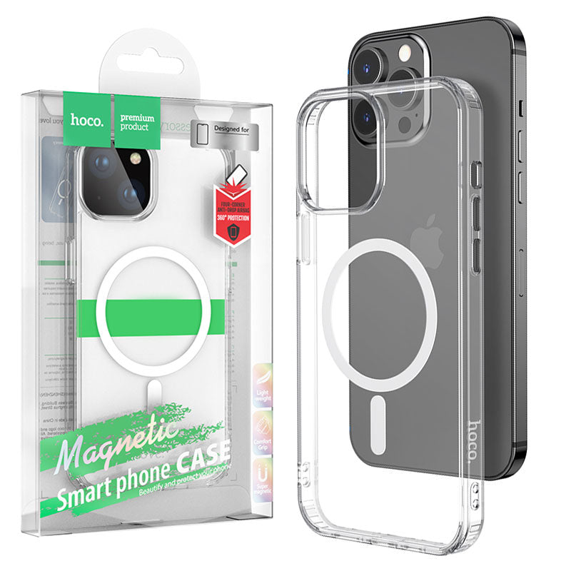 Husa Hoco Airbags pentru iPhone 15, cu MagSafe, colturi AntiDrop, Magnet White/CLEAR