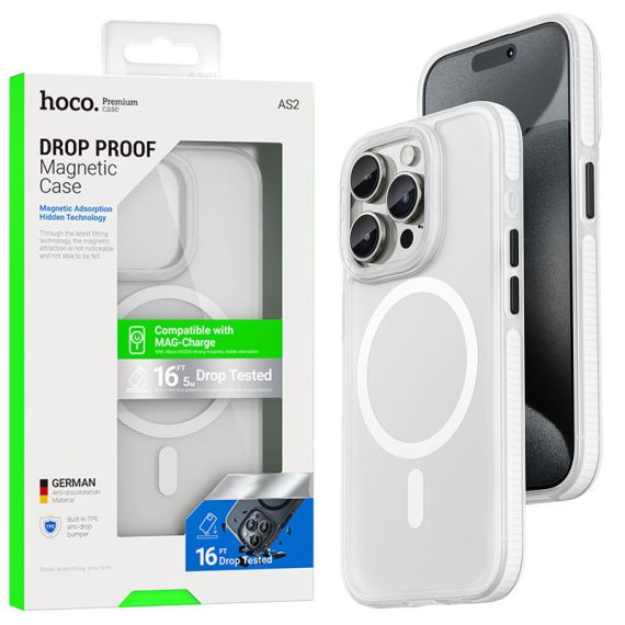 Husa Hoco (AS2) pentru iPhone 15 Pro Max, cu MagSafe, Magnet, Matte, GripEdge WHITE