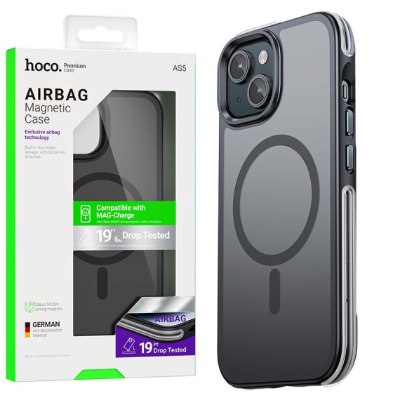Husa Hoco (AS5) pentru iPhone 15, cu MagSafe, Magnet, GripEdge, Frosted Gray/BLACK