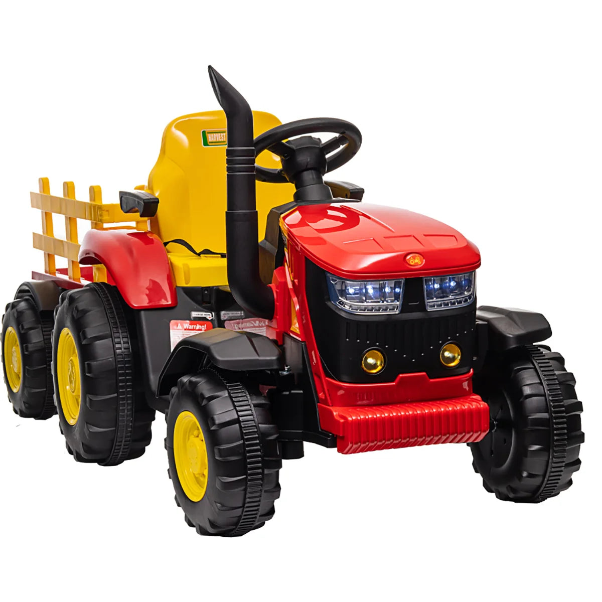 Tractor Electric cu Telecomandă pentru Copii KIDOO, cu Remorcă și Gard, Far, Sunet Motor, Claxon, MP3/USB – 3-6 Ani
