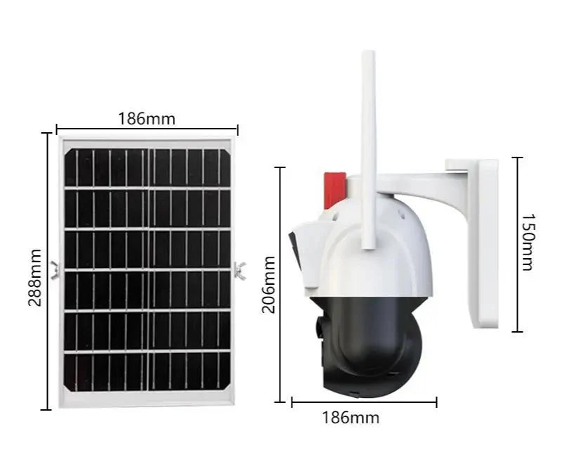Cameră de Supraveghere Solară HNY 3MP 4G cu Panou Solar, Aplicația V380 Pro, Rotire PTZ, IP66, Card 64GB Inclus