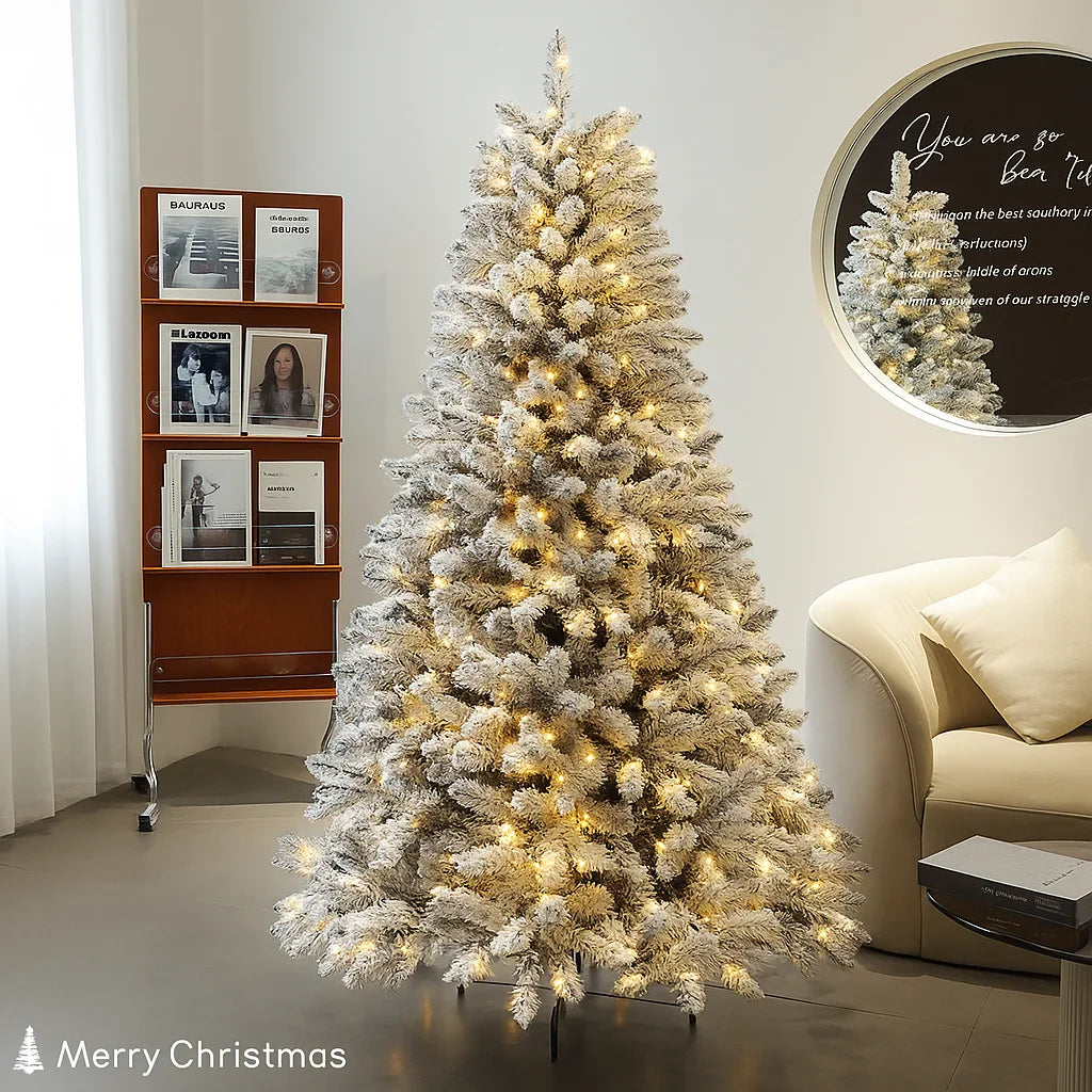 Brad artificial 3D cu ninsoare 2.1m, 1150 ramuri, cu lumini LED calde – Christmas Tree 2.1m 1150T