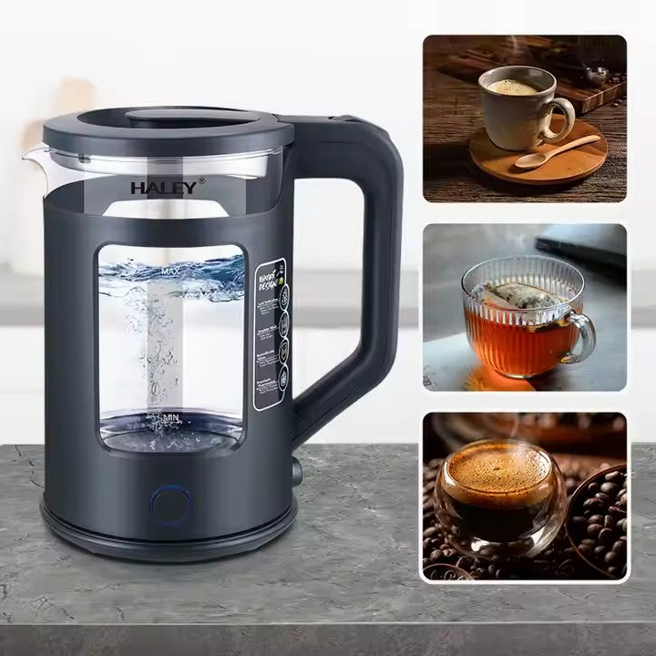Fierbător de apă HALEY, 1800W, Portabil, din Sticlă de 2L, Oțel Inoxidabil