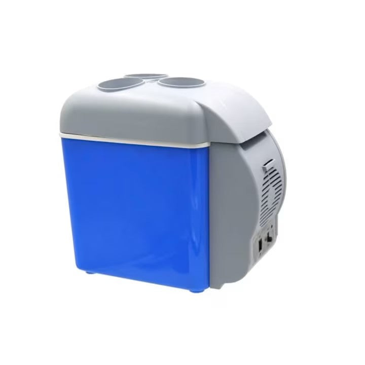 Frigider auto portabil AT PERFORMANCE® 7.5L, 12V, funcție de răcire și încălzire, compact, cu LED, ideal pentru mașină, camping și birou – Alb/Albastru