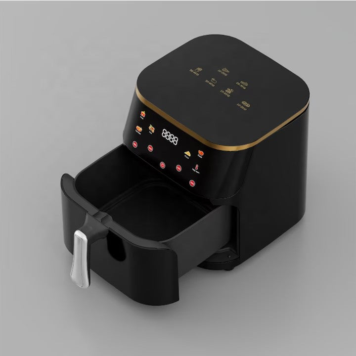 Friteuză cu Aer Cald 10L AT PERFORMANCE® – 2400W, Display Digital Touch, 8 Programe, cu Geam, Neagră + CADOU 50 Hârtii de Copt