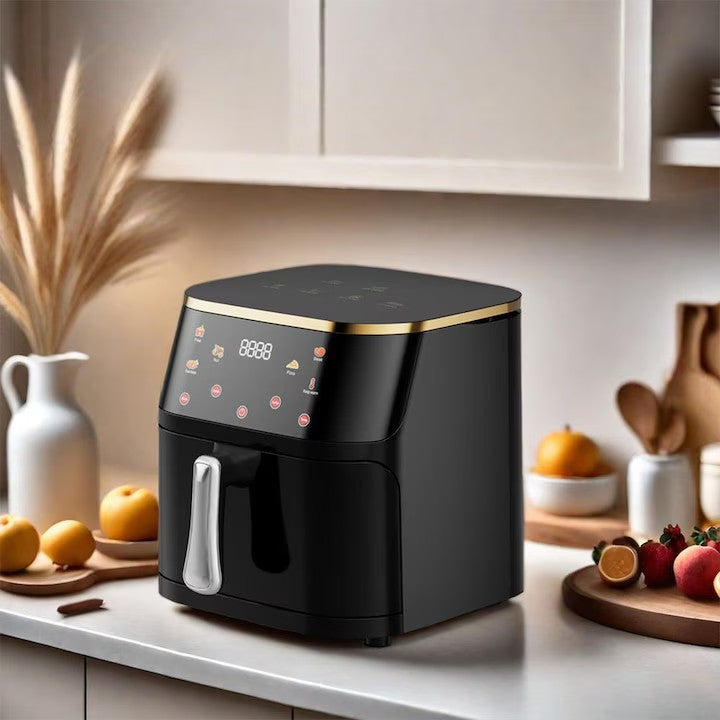 Friteuză cu Aer Cald 10L AT PERFORMANCE® – 2400W, Display Digital Touch, 8 Programe, cu Geam, Neagră + CADOU 50 Hârtii de Copt
