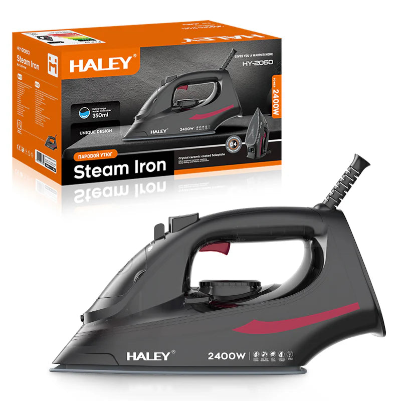 Fier de călcat cu abur HALEY® HY-2060, 2400W, Talpă ceramică, Abur vertical, Auto-curățare,  Negru