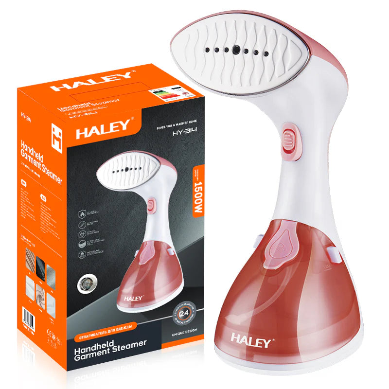 Fier de Călcat Vertical cu Abur HALEY HY-314, 1500W, Design Compact, Încălzire Rapidă în 25 Secunde și Performanță Profesională, Alb/Roz