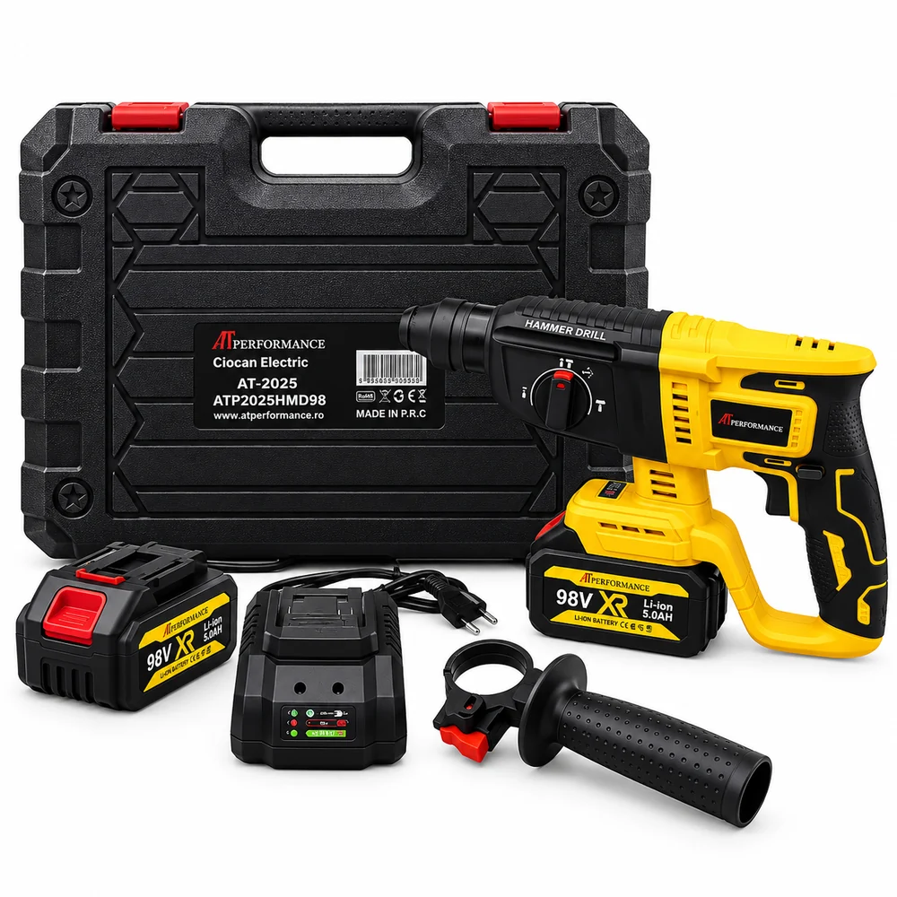 Mașină de Găurit Electrică AT PERFORMANCE® 1680W, 3500rpm, 2 Baterii 98V, 26mm, Fără Fir, – Putere și Precizie pentru Profesioniști și Bricolaj