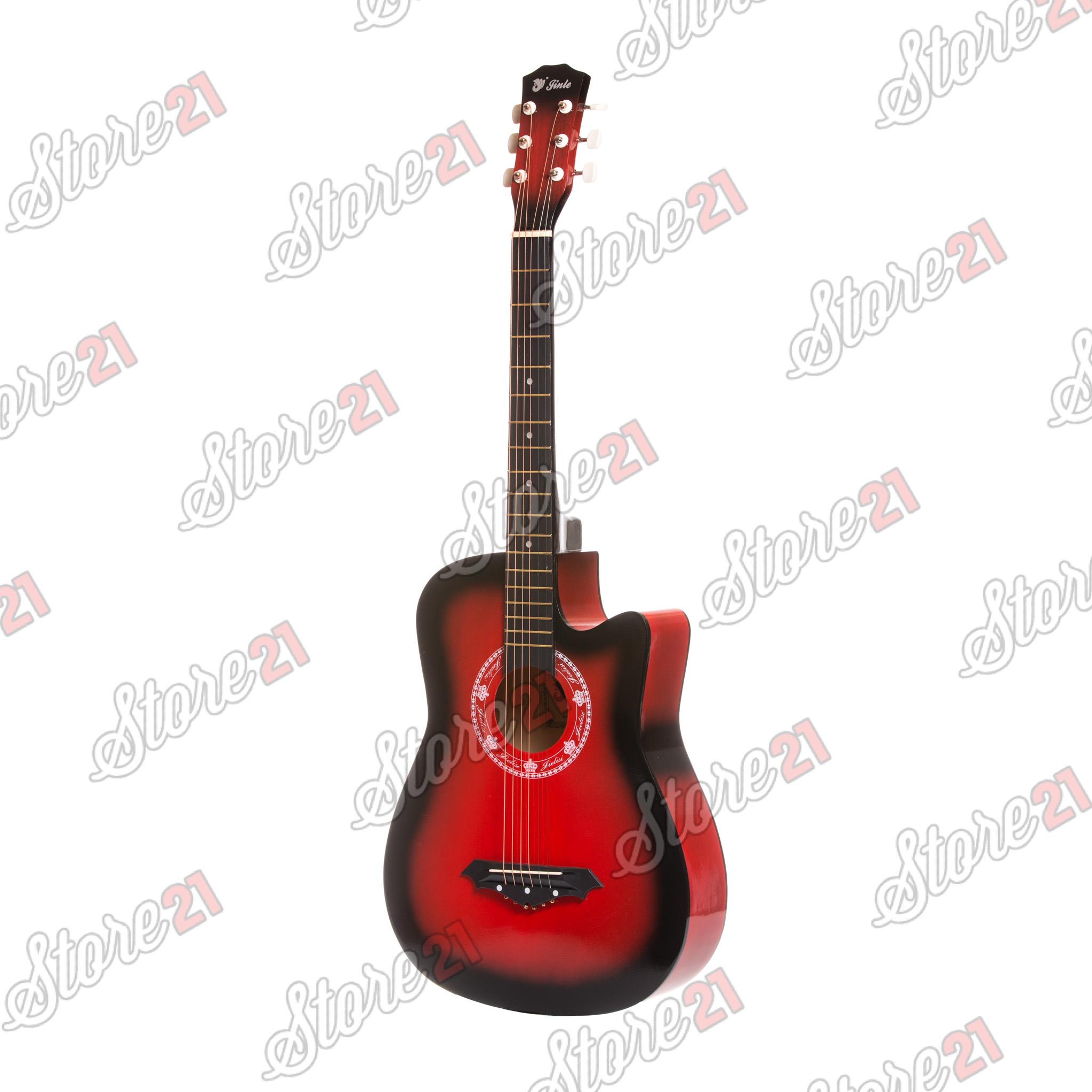 Chitara Acustica rosu negru – 6 Corzi Metalice 4/4,Recomandata Peste 11 Ani, Inclusiv Adulti