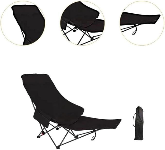 Scaun pliabil tip lounge AT PERFORMANCE® – Reclinabil, 4 poziții, reglabil, pentru camping, plajă și pescuit, cu husă de transport – Negru